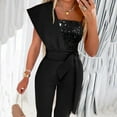 thumbnail image 1 of Aayomet Womens Fashion Splicing Solid Color Slim Sleeveless Belt Decorative Beaded Jumpsuit,Black XL, 1 of 5