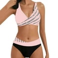 thumbnail image 1 of Aayomet Womens High Waisted Bikini Sets Sporty Crop Top Color Block Swimwear Bandeau Scoop Neck Vintage Two Piece Bathing Suits,Pink XXL, 1 of 5