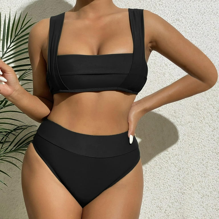 Aayomet Womens High Waisted Thong Bikini Sets Brazilian Triangle Top Deep V  Neck Two Piece Swimsuit Bathing Suits,Black S 