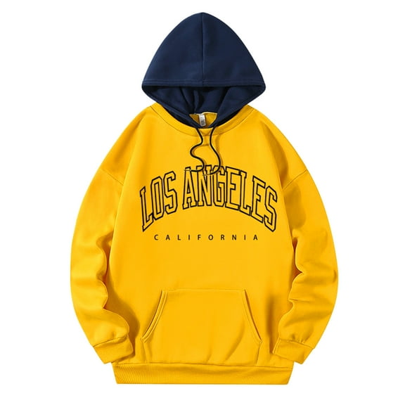 Aayomet Womens Hoodies Sweatshirt Los Angeles California Long Sleeve Drawstring Casual Loose Pullover Tops With Pockets Yellow,XL