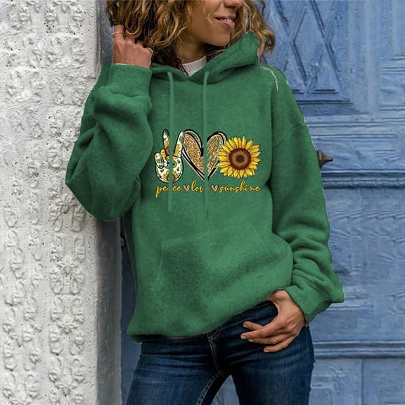 Aayomet Womens Hoodies Trendy Women's Casual Graphic Print Novelty Pullover Long Sleeve Sweatshirt Western Ethnic Hoodie with Pockets Autumn Winter,Green XXL