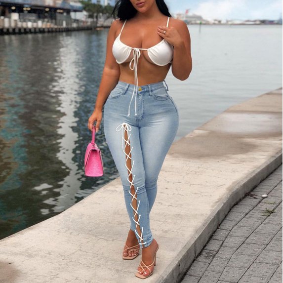 Aayomet Womens Jeans Women Patchwork Jeans High Waisted Straight Leg Stretch Denim Pants Girls Fashion Color Block Patch Jeans,White M