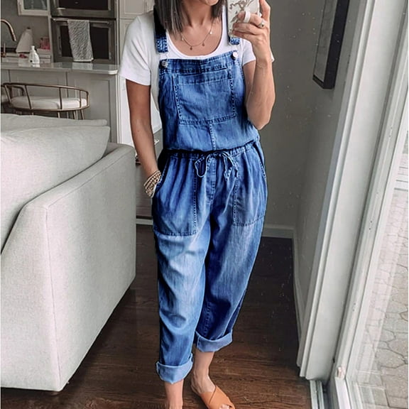 Aayomet Womens Jumpsuit Jumpsuit Denim High Beach Women Playsuits Waisted Wide Sleeveless Women's Jumpsuit,Blue L