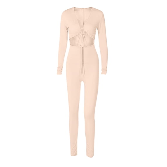 Aayomet Womens Jumpsuit Womens Bodycon Jumpsuit Long Sleeve High Waist Romper Clubwear,Beige M