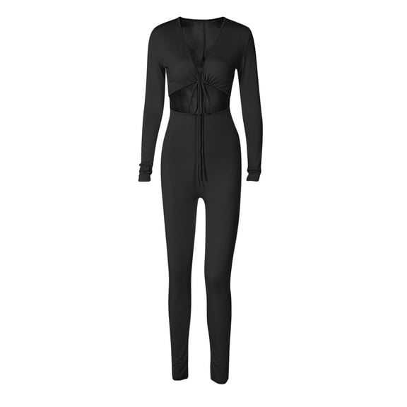 Aayomet Womens Jumpsuit Womens Bodycon Jumpsuit Long Sleeve High Waist Romper Clubwear,Black S