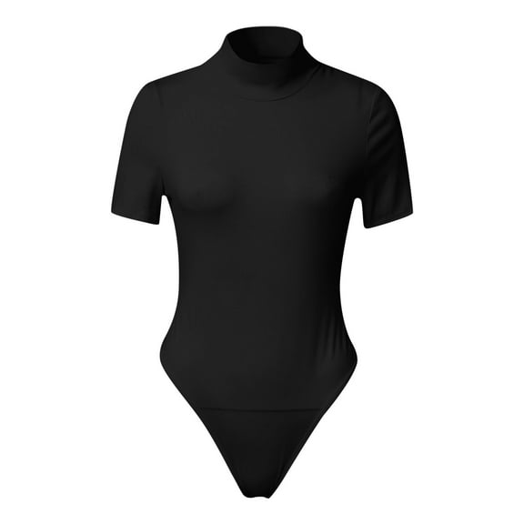 Aayomet Womens Jumpsuits Casual Color Tight High Neck Short Sleeve Bodysuit (Black, M)