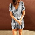 thumbnail image 1 of Aayomet Womens Jumpsuits Casual Womens Summer Fashion Elastic Waist Striped Print V Neck Button Short Sleeve Jumpsuit,Gray S, 1 of 5