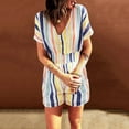 thumbnail image 1 of Aayomet Womens Jumpsuits Casual Womens Summer Fashion Elastic Waist Striped Print V Neck Button Short Sleeve Jumpsuit,Yellow S, 1 of 5