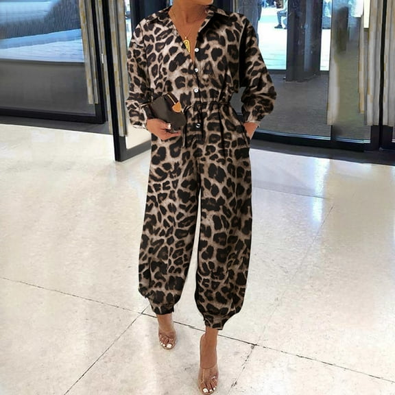 Aayomet Womens Jumpsuits Dressy Slim Lady Button Lapel Long Trousers Pants Jumpsuits Bandage Long Rompers Women Women's Jumpsuit,Coffee M