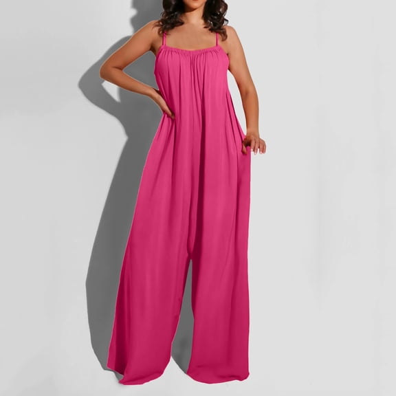 Aayomet Womens Jumpsuits Dressy Women Summer Backless Suspender Jumpsuit Wide Leg Pants Casual Loose Elegant Jumpsuit,Hot Pink M