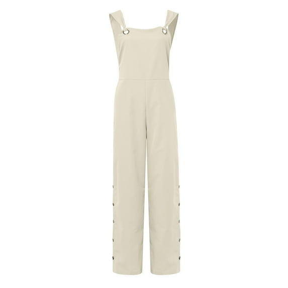 Aayomet Womens Jumpsuits Dressy Women's Summer Sleeveless Twisted Knot Cotton Linen Strappy Pants Button Openings Loose Long,Beige S