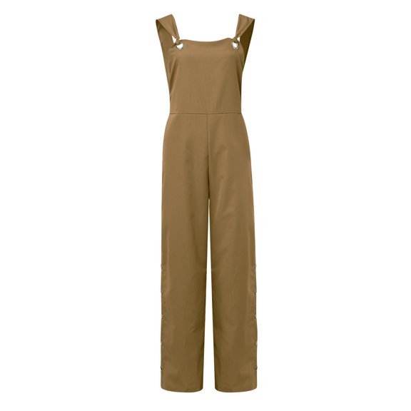 Aayomet Womens Jumpsuits Dressy Women's Summer Sleeveless Twisted Knot Cotton Linen Strappy Pants Button Openings Loose Long,Khaki L