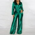 thumbnail image 1 of Aayomet Womens Jumpsuits Women Long Sleeve V Neck Jumpsuits Slim Fit Nightclub Style Long Sleeve Wide Leg Jumpsuit,Green XXL, 1 of 5