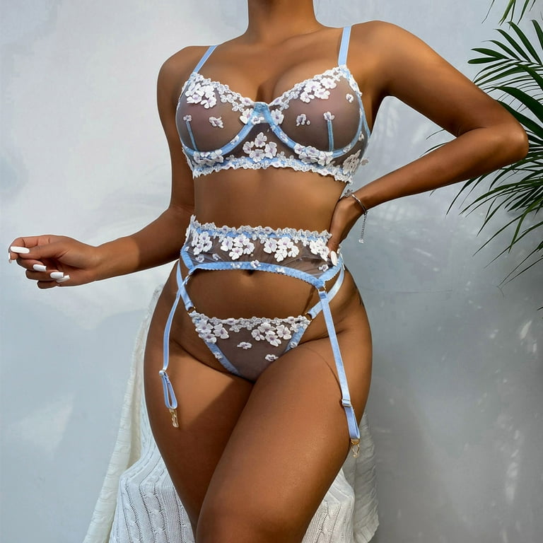 Aayomet Womens Lingerie Womenâ€™s Eyelash Fishnet Lingerie Set Chain  Underwire Bra and Panty Sets with Garter Belt,Pink 3XL 