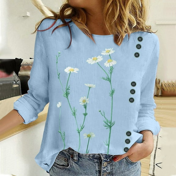 Aayomet Womens Long Sleeve Tee Shirt Womens T Shirts Long Sleeve Crew Neck Shirts Basic Tee Tops Blouse,Light Blue L