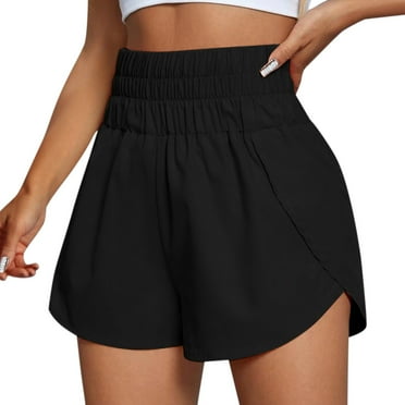 Aayomet Womens Mid Waisted Running Shorts Liner - 5'' Quick Dry Athletic Sport Workout Track Shorts Zip Pocket (Black, M)