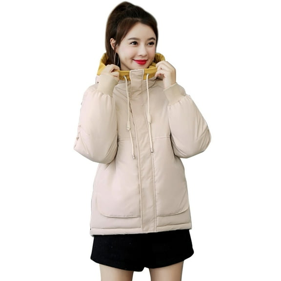 Aayomet Womens Oversized Puffer Jacket Winter Plus Size Long Puffer Coat Warm Jacket with Hood,Beige L