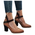 thumbnail image 1 of Aayomet Womens Pumps Shoes Shoes Strap Buckle Work Shoes Heels Single Toe Leisure Shoes Women Pointed High Solid Color Women's,Brown 9, 1 of 5