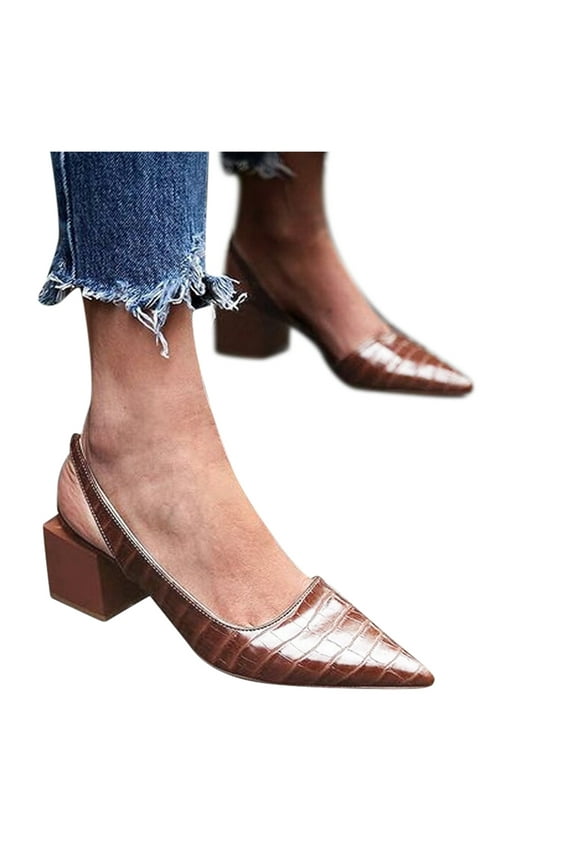 Womens Pumps Shoes Toe Leather On Summer Squared Heel Single Pointed Ladies Shoes Slip Womens Women's Pumps,Brown 8