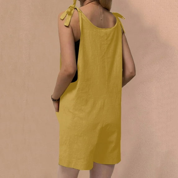 Aayomet Womens Rompers And Jumpsuits Women Linen Cotton Pockets Rompers Playsuit Shorts Suspenders Jumpsuit,Yellow XXL