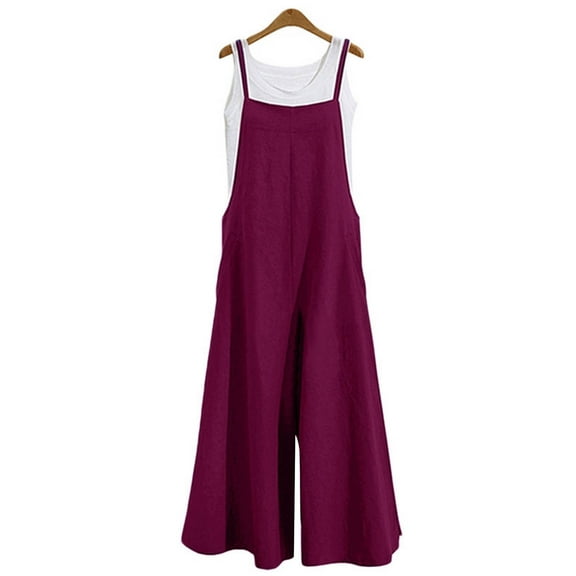 Aayomet Womens Rompers And Jumpsuits Womens Loose Sleeveless Jumpsuits Adjustable Spaghetti Strap Stretchy Long Pant Romper,Purple M