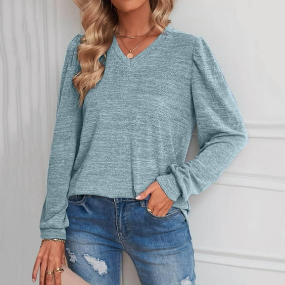 Aayomet Womens Shirts Womens Fall Long Sleeve Stretch Slim Round Neck Ribbed Basic Shirts,Light Blue XL