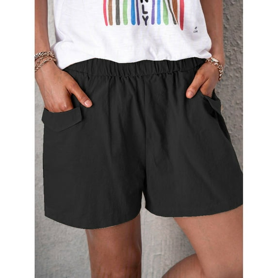 Aayomet Womens Shorts Cotton Linen Shorts Women Waist With Pockets Elastic Casual Workout Flowy Shorts For Women Black,XL