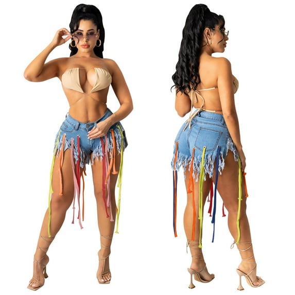 Aayomet Womens Shorts Denim Women's Denim Shorts Summer Stretchy Frayed Raw Hem Distressed Jeans Shorts Light blue,XL