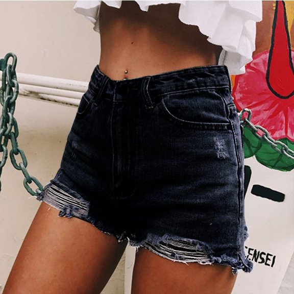 Aayomet Womens Shorts For Summer Women's Ripped High Waisted Denim Shorts Stretchy Hem Jean Shorts Black,S