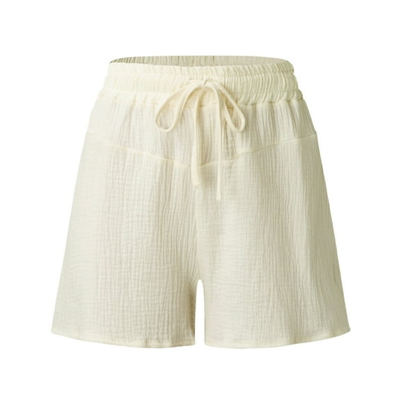 Aayomet Womens Shorts Summer Elastic Waist Casual Shorts Lightweight with Pockets,Beige XL