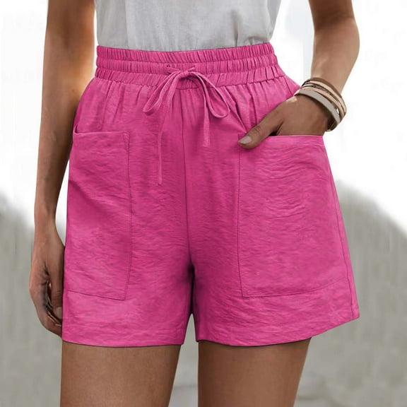 Aayomet Womens Shorts Womens Casual Summer Pants Drawstring Elastic Waist Comfy Shorts With Linen Shorts For Women Hot Pink,3XL
