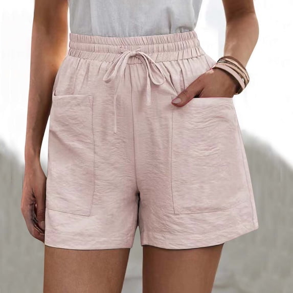 Aayomet Womens Shorts Womens Casual Summer Pants Drawstring Elastic Waist Comfy Shorts With Linen Shorts For Women Pink,XL