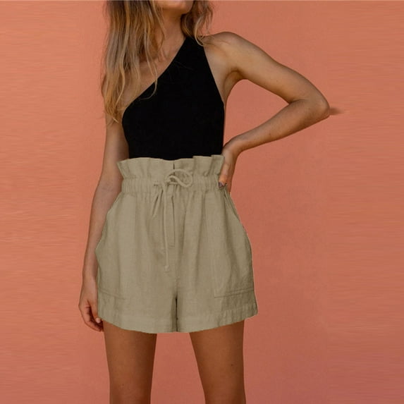 Aayomet Womens Shorts Womens Drawstring Shorts Summer Elastic Waist Casual Lightweight with Pockets,Beige XXL
