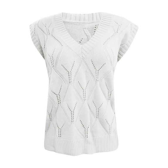 Aayomet Womens Summer Sweater Knitted Vest College Style Pullover Sweater (White, L)