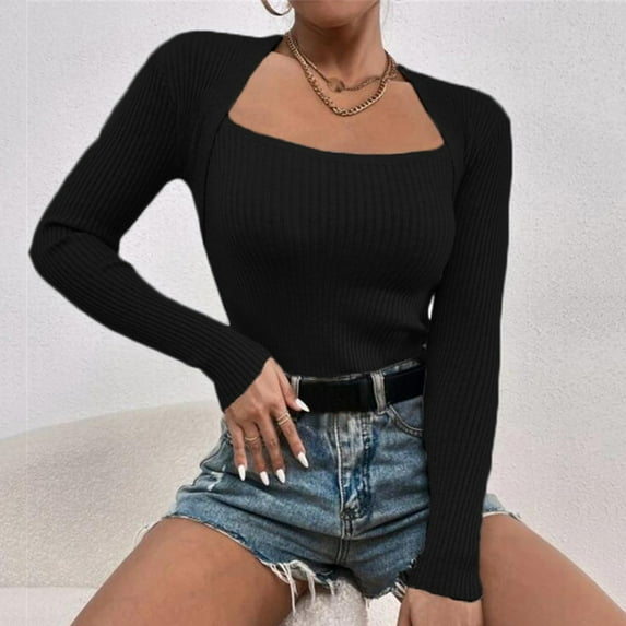 Aayomet Womens Summer Tops Women Long Sleeve Crew Neck,Scoop Neck Rayon Slim Fit Stretchy Layer T Shirts Tops,Black M