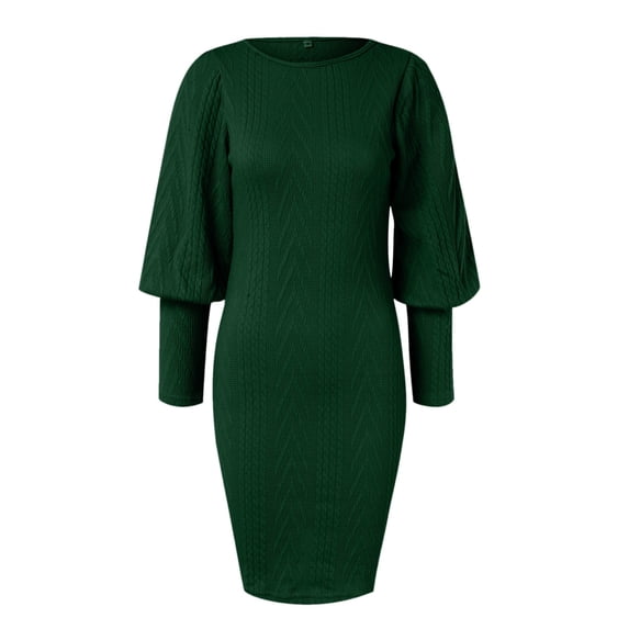 Aayomet Womens Sweater Dresses for Women Crewneck Puff Sleeves Fall Winter Lightweight Knit Mini Dress (Green, M)