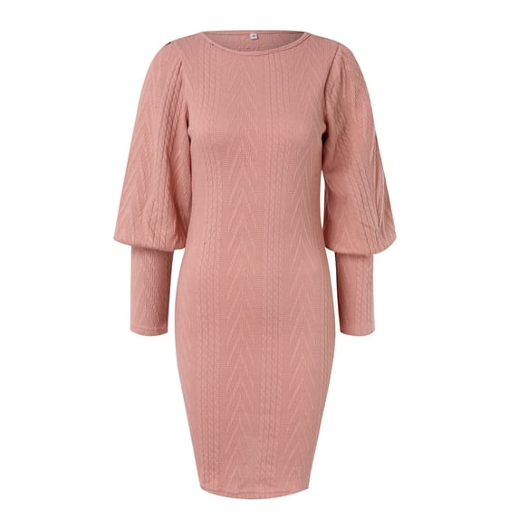 Aayomet Womens Sweater Dresses for Women Crewneck Puff Sleeves Fall Winter Lightweight Knit Mini Dress (Pink, XL)