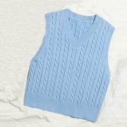 Aayomet Womens Sweater Vest Sleeveless V Neck Ribbed Knit Split Pullover Sweater Vest Blouse Blue, L