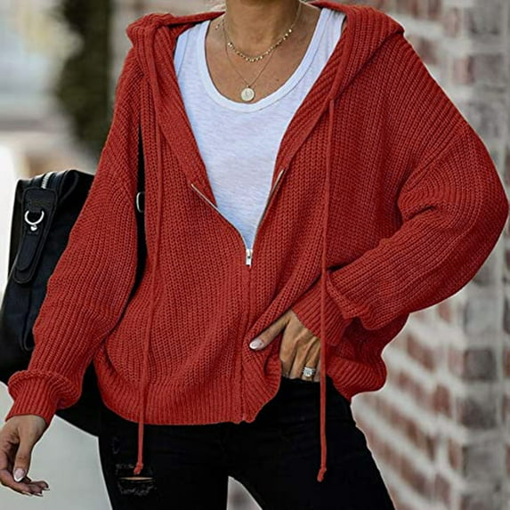 Aayomet Womens Sweaters Women's 2023 Casual Open Front Knit Cardigans Long Sleeve Plush Sweater Coat with Pockets,Red S-XXL