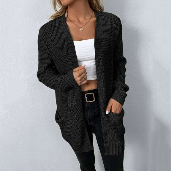 Aayomet Womens Sweaters Women's Casual Long Sleeve Button Down Open Front Cable Knit Cardigan Sweater Coat,Black S-XXL