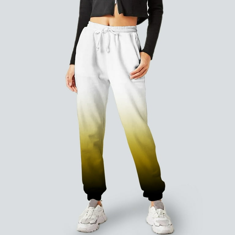 Aayomet Womens Sweatpants Women's Jogger Pants High Waisted Sweatpants  Drawstring Lounge Joggers for Women with Pockets,Yellow L 