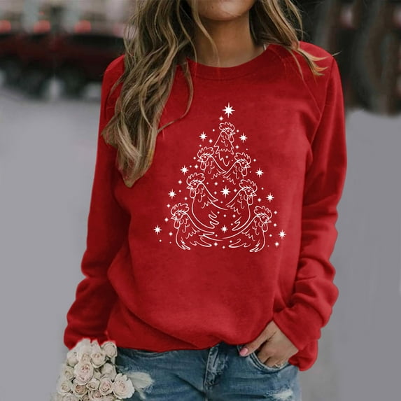 Aayomet Womens Sweatshirts Fall 2023 Women's Casual Crewneck Long Sleeve Sweatshirt Fashion Pullover Side Split Tops,Red L