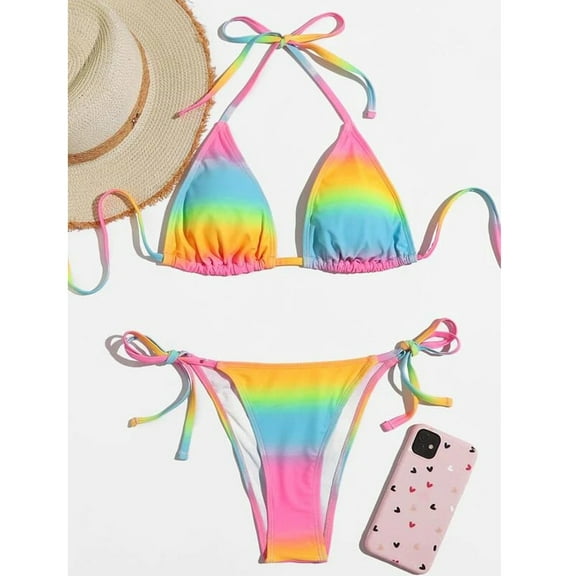 Aayomet Bikini Sets for Women Tie-Dye Two Piece Lace Leg Women's Swimsuit High Cut Print Set Up Bikini Swimwears Tankinis,Multicolor S