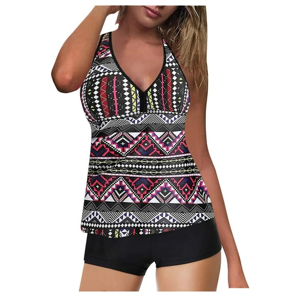 Aayomet Womens Swimsuits Tankini Tummy High Women's Waist Piece High Neck Swimsuit Control Two Swimwears Tankinis Set,Multicolor XL