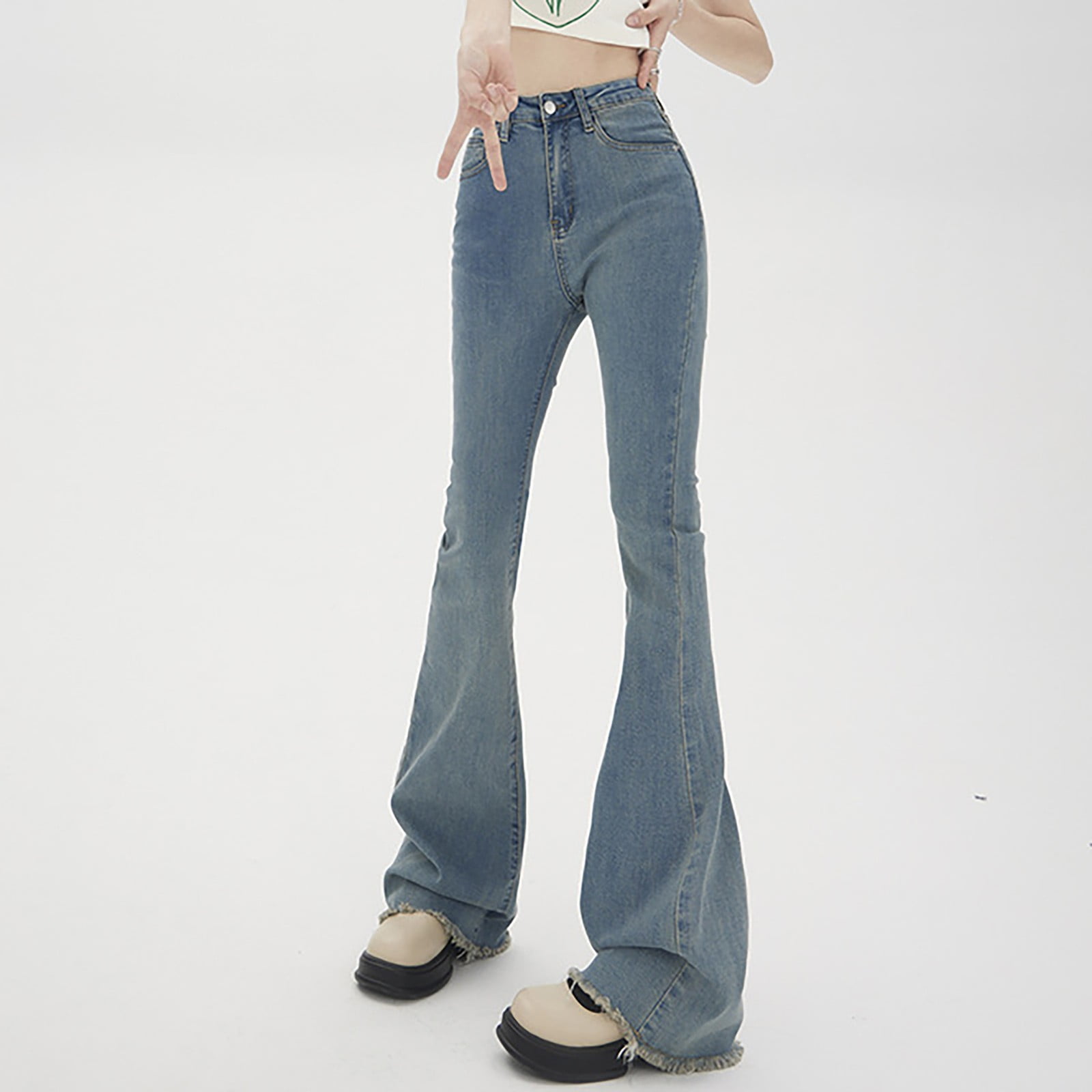 Aayomet Womens Tall Pants High Waist Flared Jeans Slim Slim Simple And  Exquisite Design,Blue M 