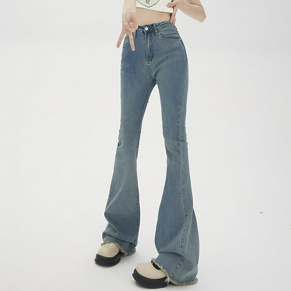 Aayomet Womens Tall Pants High Waist Flared Jeans Slim Slim Simple And Exquisite Design,Blue M