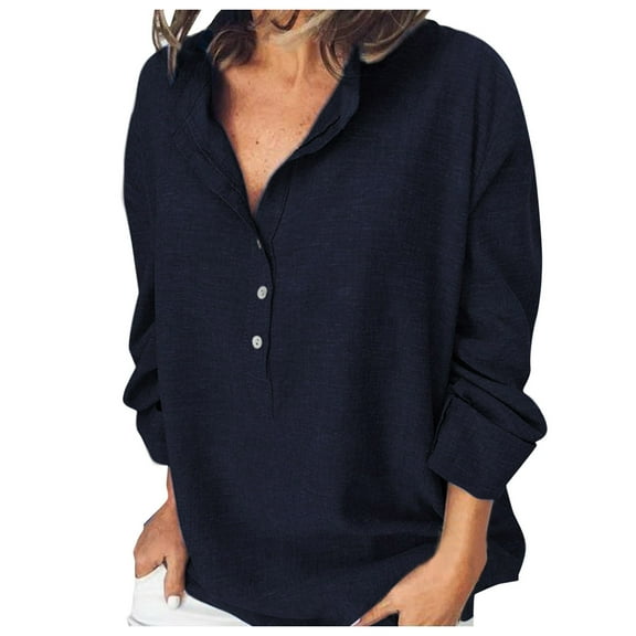 Aayomet Womens Tops Dressy Casual 3/4 Sleeve V-Neck Blouses Fall Loose Casual Shirts Tops,Dark Blue M