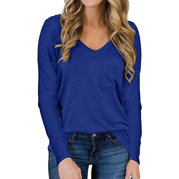 Aayomet Womens Tops Dressy Casual Women's Classic-Fit Long-Sleeve Crewneck T-Shirt,Navy XXL