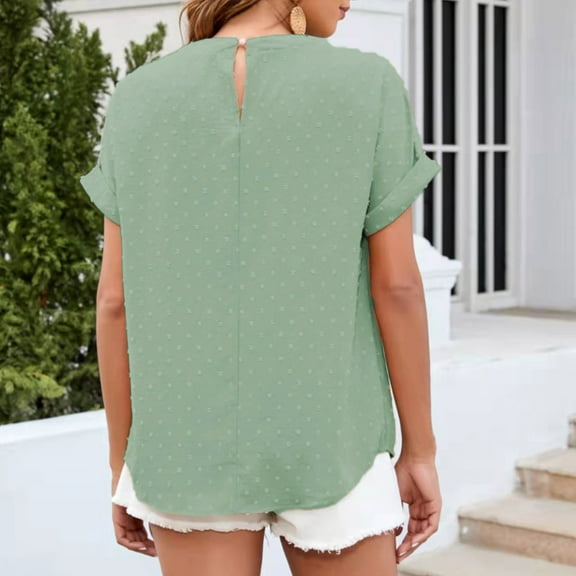 Aayomet Womens Tops Dressy Casual Women's Crewneck Slim Fitted Short Sleeve T-Shirt Stretchy Bodycon Basic Tee Tops,Green L