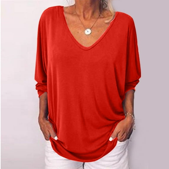 Aayomet Womens Tops Long Sleeve Women's Brushed Tech Stretch Long-Sleeve Crewneck Shirt,Orange XXL